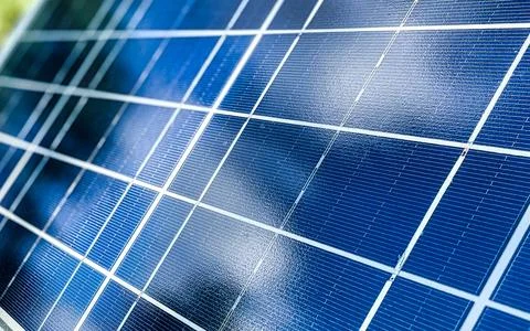 Close Up Of A Blue Solar Panel Generating Renewable Energy Outdoors Stock Photos