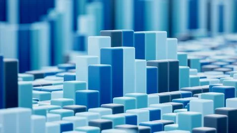 Close up blue voxel blocks abstract 3D illustration Stock Illustration