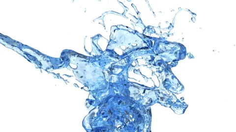 Close-up of blue water splash in super slow motion on white, + alpha (FULL HD) Video stock 53909559