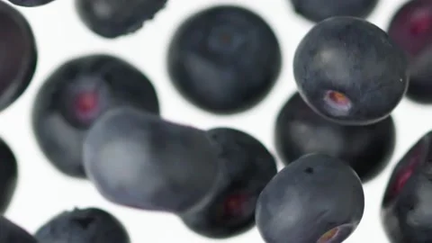 Close up blueberries flies in slow motion on the white background Vídeo Stock 148552030