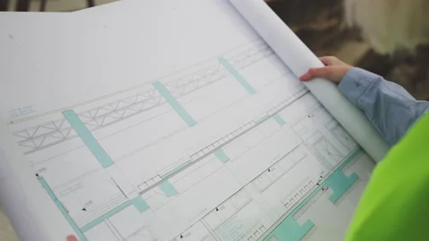 Close-up of Blueprints at Site Stock Footage 150890704