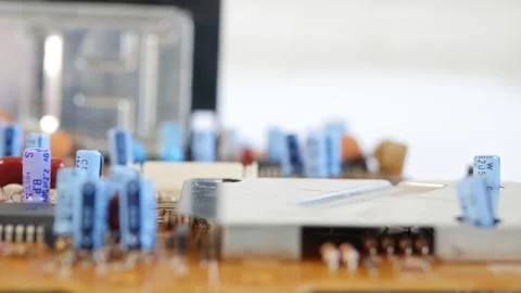 Close-Up Blurred Macro Shot Of Electronic Circuit Board With Microchips. Stock Footage 276911999