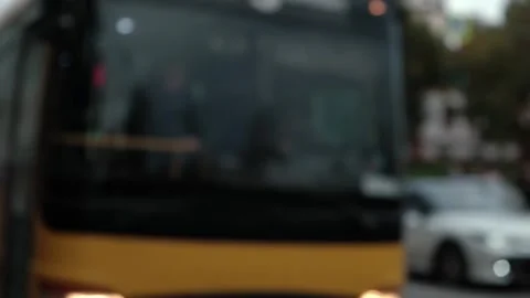 Close-up blurred passenger buses moving highway during rush hour. slow motion. Video stock 278152790
