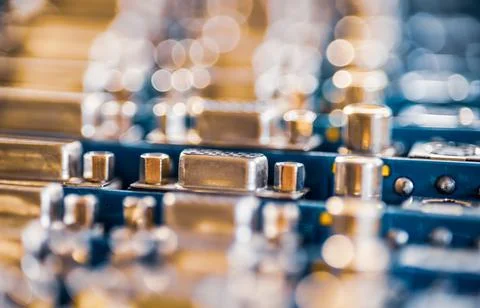 Close-up blurry metal sockets on a computer video board Stock Photos