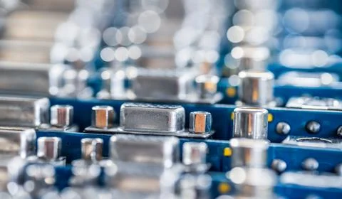 Close-up blurry metal sockets on a computer video board Stock-Fotos