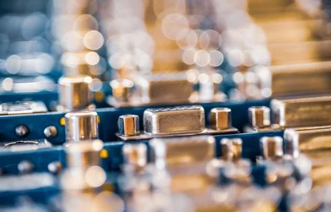 Close-up blurry metal sockets on a computer video board Stock Photos