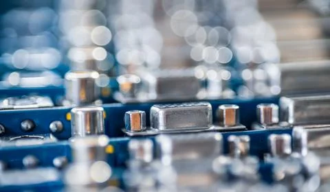 Close-up blurry metal sockets on a computer video board 스톡 사진