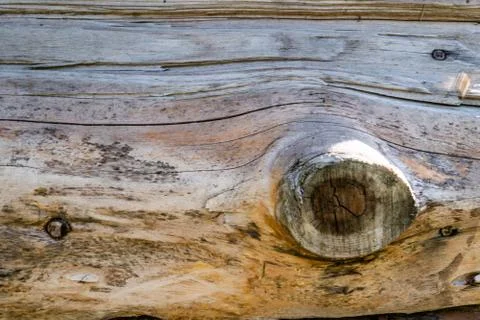 Close-up of a board with a knot 库存照片