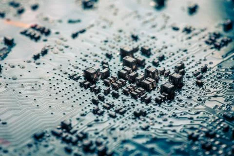 Close-up board with micro chips from an electrical appliance or computer Stock Photos