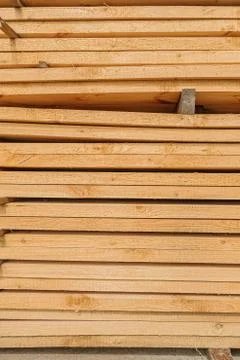Close up board pine stack building materials high parallel folded dry building Stock Photos