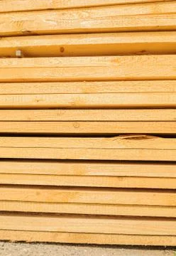 Close up board pine stack building materials high parallel folded dry building Stock Photos