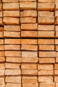 Close up board pine stack building materials high parallel folded dry building Stock Photos