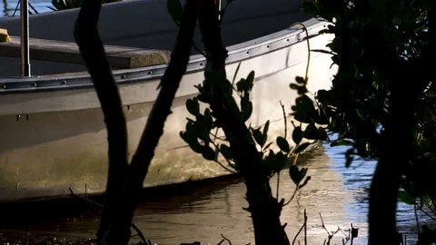 Close up boat on beach at sunset Stock Footage 81057578