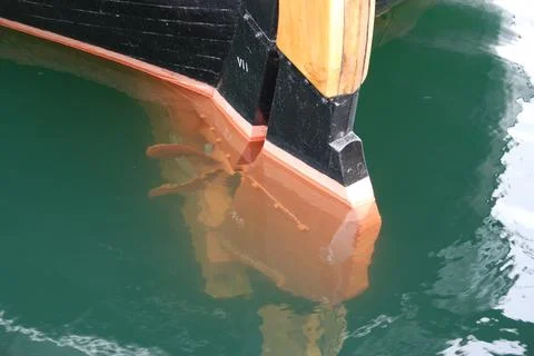Close-up of Boat Hull with Propeller Reflection Stock Photos