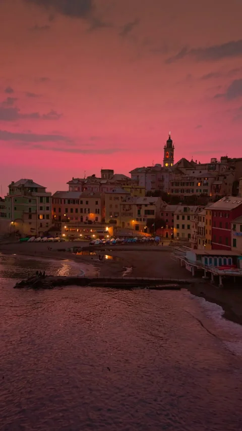Close-Up of Bogliasco at Sunset Stock Footage 304536568