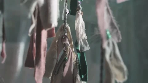 Close up of boho accessories flutter on the wind Stock Footage 133750751