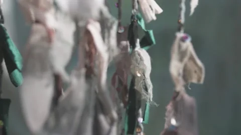 Close up of boho accessories flutter on the wind Stock Footage 135212020