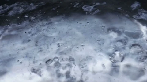 Close-up, Boil blue water bubble in coating pan heating Video stock 82315202