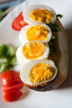 Close up of boiled eggs Stock Photos