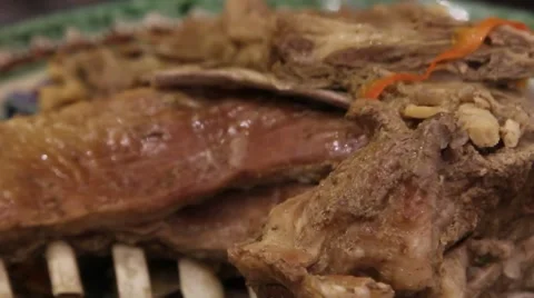 Close up of boiled meat with sauces Stock Footage 49068866