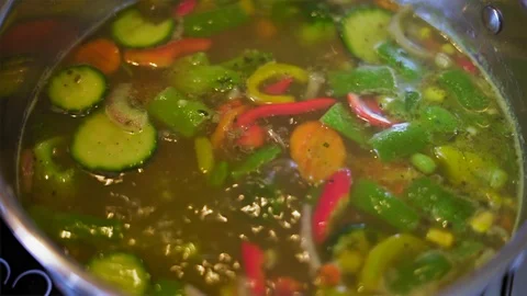 Close-up, Boiling Soup in the Pot on the Kitchen Plate Stock Footage 127471661