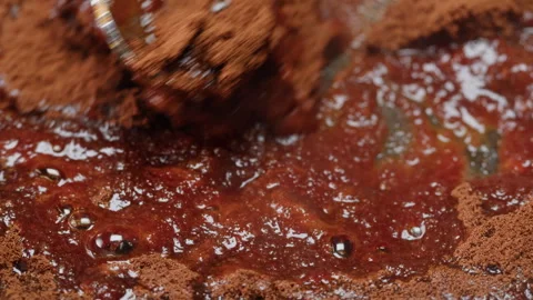 Close up of boiling sugar with bubbles turns into caramel, caramelization Stock Footage 275865632