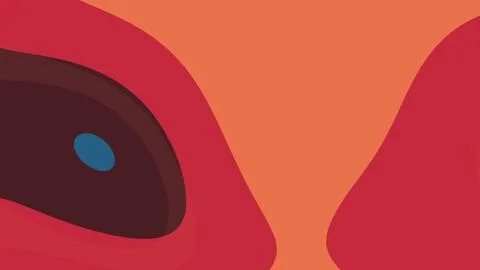 Close up of bold red and orange abstract shapes with a dark curved form and a Illustration