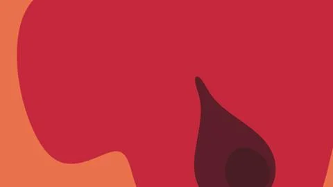 Close up of bold red organic form with orange corner and dark maroon teardrop Иллюстрация