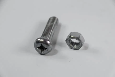 Close up bolt and nut isolated on white background Stock Photos