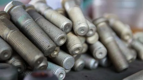 Close-up of bolts after anodizing. selective focus Stock Photos