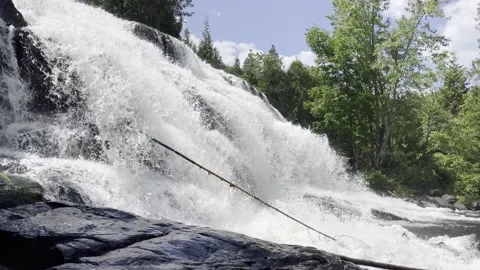 Close up of Bond Falls in Bruce Crossing  Michigan UP Stock Footage 157835136
