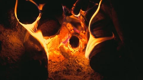 Close up bonfire flames of camping fire, Super slow motion burning firewood. Stock Footage 123540472