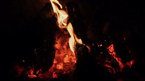 Close-up of bonfire in the night. Stockbeeldmateriaal 262420491