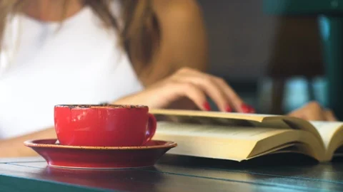 Close up book and coffee Stock Footage 93781305