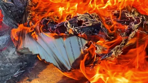 Close-Up of Book and Printed Documents Burning in Intense Open Fire with 스톡 동영상 334000198