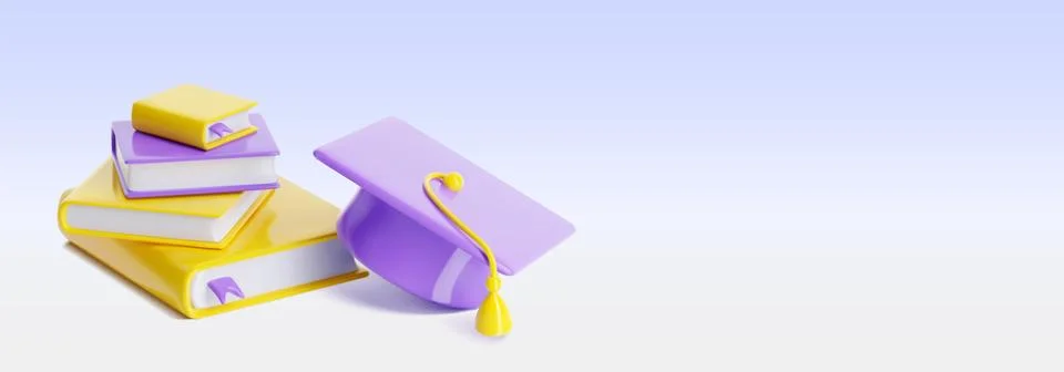 Close book stack with bookmarks and graduation hat Stock Illustration