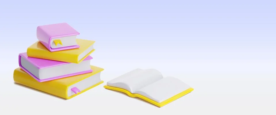 Close book stack with open one 3d 스톡 일러스트
