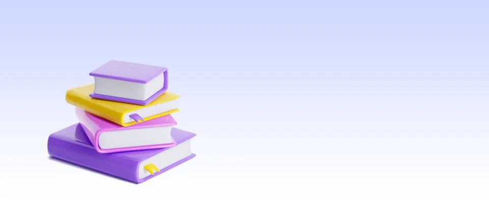 Close book stack on pastel purple background Stock Illustration