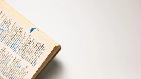 Close up of a book on a white background with space for text Stock Photos