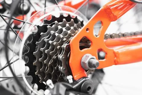 Close-up on the bottom bracket with shift stars of the rear wheel of a mountain Stock Photos