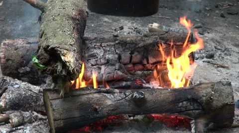 Close-up, bottom pot fire Stock Footage 63629025