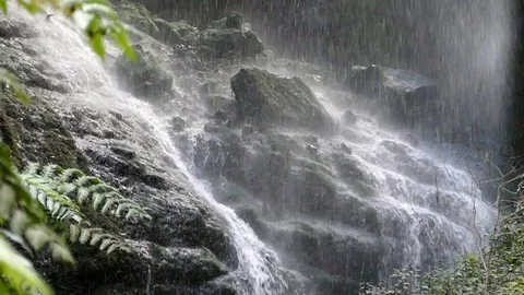 Close-up of bottom of a waterfall.Slow motion. Stock Footage 73621997