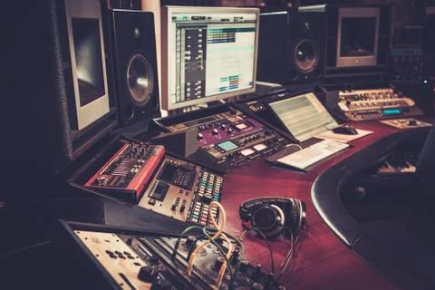 Close-up of boutique recording studio control desk. Stock Photos