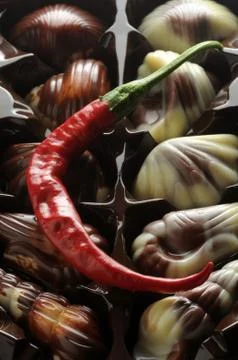 Close up of a box of chilli chocolates Stock Photos