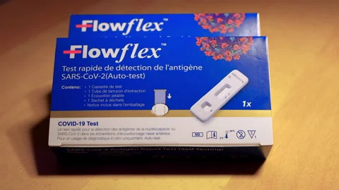 Close up on a box of Flowflex autotest s... | Stock Video | Pond5