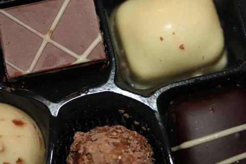 Close-Up of a box of mixed chocolates Stock Photos