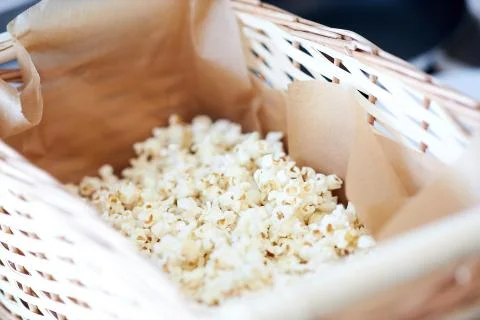 A close up of a box with popcorn Stock Photos