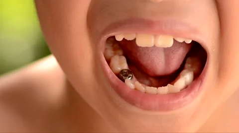 Close up boy brush tooth on green bokeh background 库存影片 51802126