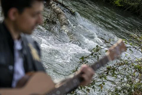 Close up of boy with guitar Stock Photos