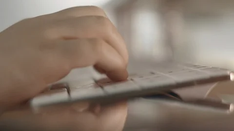 Close Up Of Boy s Hand Using Computer Keyboard Rack Focus Stock Footage 99224952